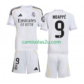 Camisolas de futebol Real Madrid Kylian Mbappé 9 Criança Equipamento Principal 2025/26 Manga Curta